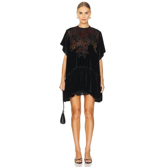 Dresses & Skirts - Free People Sweet Echoes Black Floral Velvet Burnout Dress Womens Large Boho